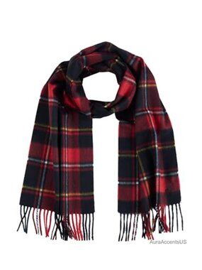 Men's Wool Cashmere Patterned Scarf with Twisted Fringe, 66" x 12"